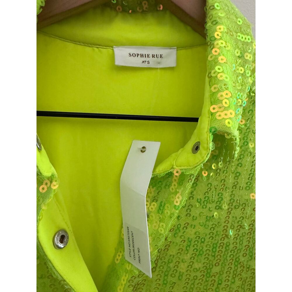 New Sophie Rue lime green sequin long sleeve shirt sz small S - Picture 3 of 5